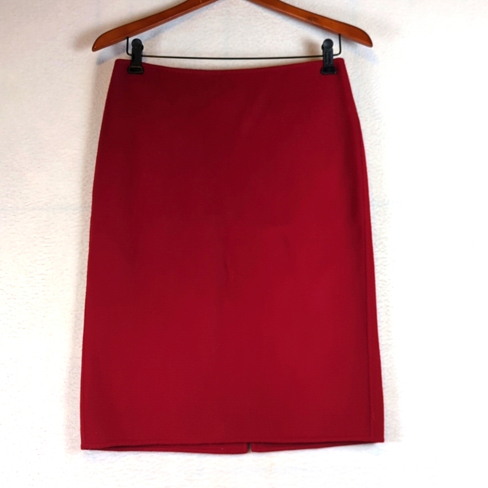 Talbots Vibrant Cherry Red Wool Blend Pencil Midi Skirt 2